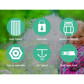 Green Fingers Water Hose Reel 30M Retractable Garden Brass Spray Gun Auto Rewind